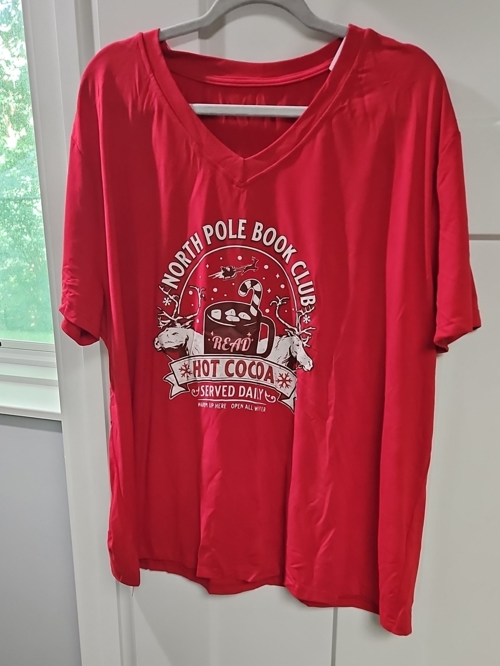 Red Short-Sleeve V-Neck Graphic Tee - North Pole Book Club Hot Cocoa